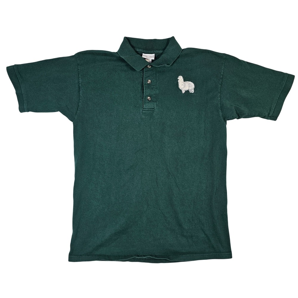 Cotton Deluxe by Anvil Mens‎ Green Alpaca Embroidered Polo Shirt Size M